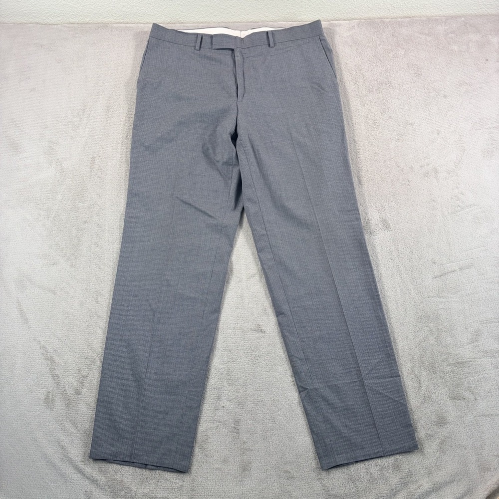 Hugo Boss Flat Front Suit Trouser Pants in Grey Wool Men 36x33 Straight Leg